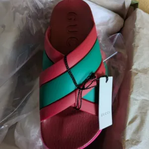 Women's Gucci Rubber Web Striped Sandals Sz 38 or 8 New In Box