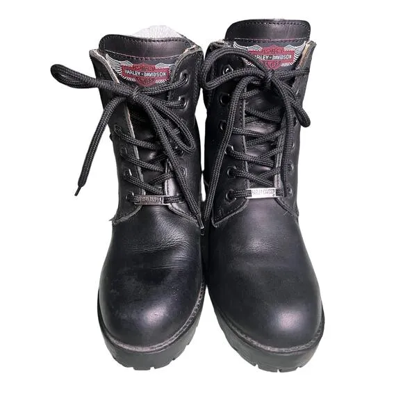 Women's Harley Davidson Ankle Lace Up Heeled Quilted Boots Sz 7 Grunge Goth