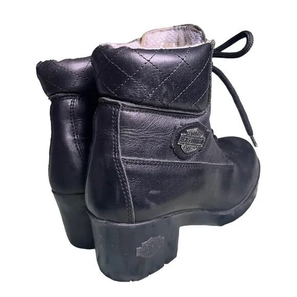 Women's Harley Davidson Ankle Lace Up Heeled Quilted Boots Sz 7 Grunge Goth