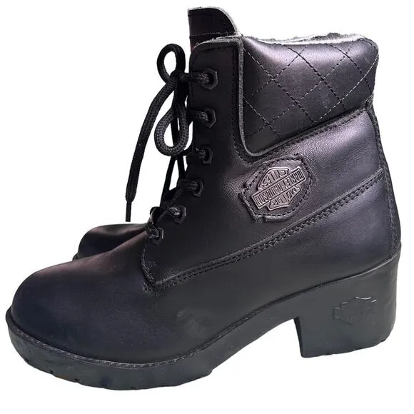 Women's Harley Davidson Ankle Lace Up Heeled Quilted Boots Sz 7 Grunge Goth