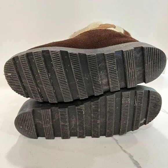 Women's Size 8 Fur‎ and Suede Ankle Boots  Shearling lined Lace-Up Winter Shoes