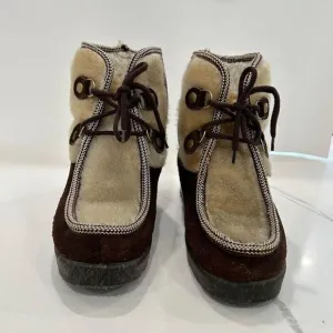 Women's Size 8 Fur‎ and Suede Ankle Boots  Shearling lined Lace-Up Winter Shoes