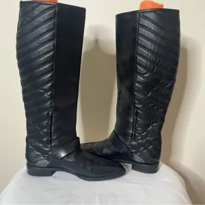 Women’s Stuart Weitzman Raceway Black Quilted Tall Leather Riding Boots‎ Sz 8