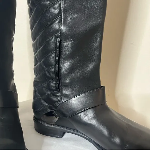 Women’s Stuart Weitzman Raceway Black Quilted Tall Leather Riding Boots‎ Sz 8