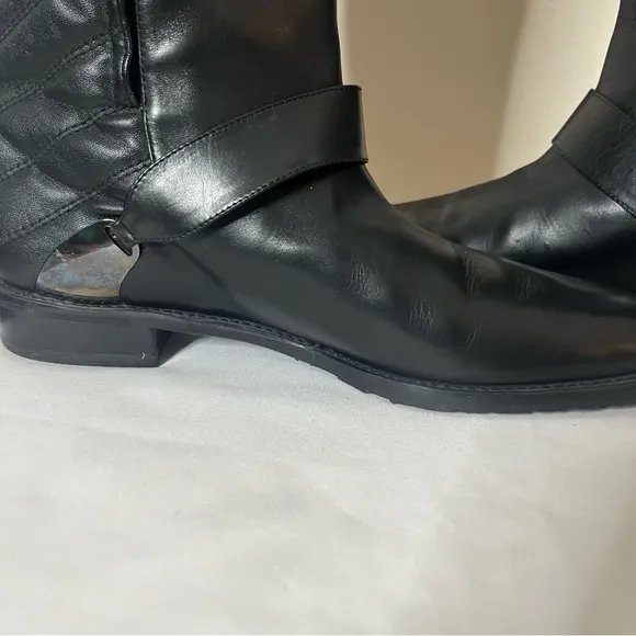 Women’s Stuart Weitzman Raceway Black Quilted Tall Leather Riding Boots‎ Sz 8