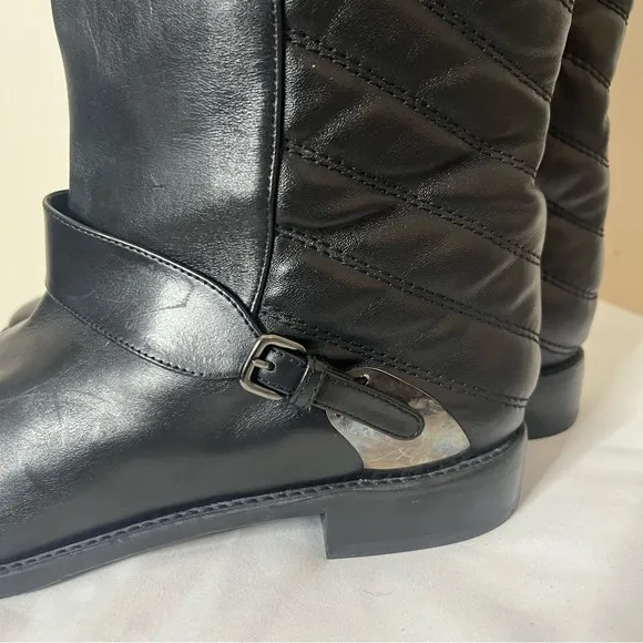 Women’s Stuart Weitzman Raceway Black Quilted Tall Leather Riding Boots‎ Sz 8