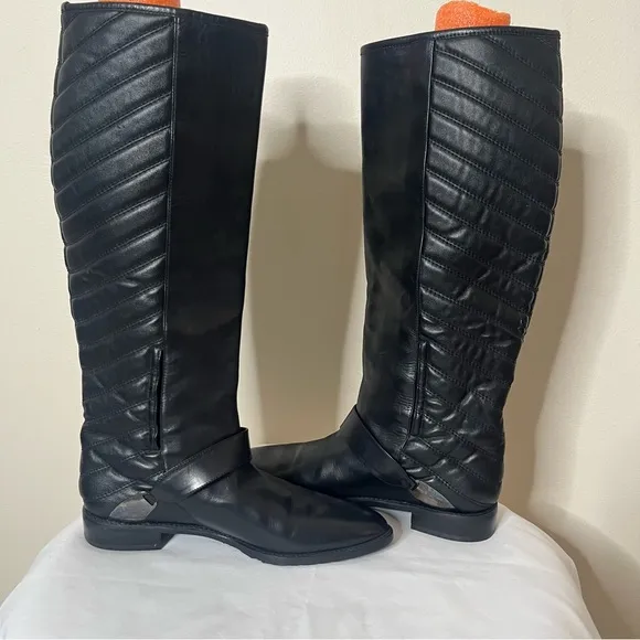 Women’s Stuart Weitzman Raceway Black Quilted Tall Leather Riding Boots‎ Sz 8
