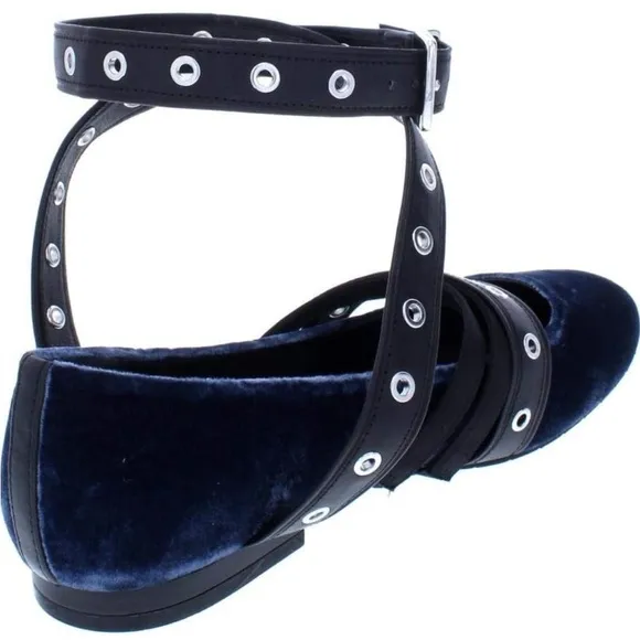 Women's Wade Velvet EmbellishedWraparound Ankle Strap Ballet Flats