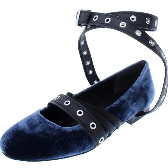 Women's Wade Velvet EmbellishedWraparound Ankle Strap Ballet Flats