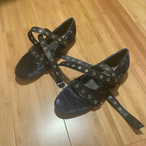 Women's Wade Velvet EmbellishedWraparound Ankle Strap Ballet Flats