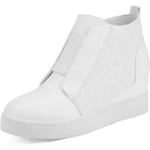 Women’s White Platform Wedge Sneakers Ankle Booties