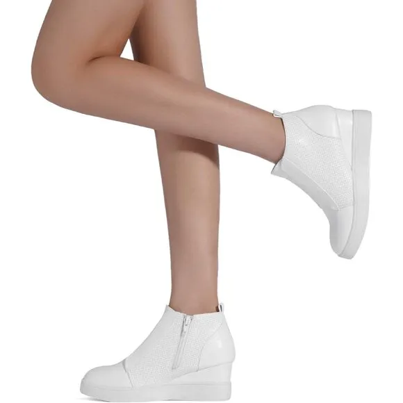 Women’s White Platform Wedge Sneakers Ankle Booties