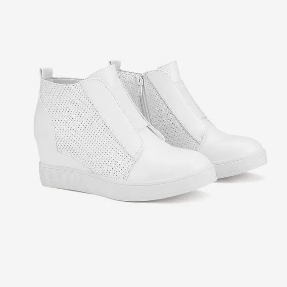 Women’s White Platform Wedge Sneakers Ankle Booties