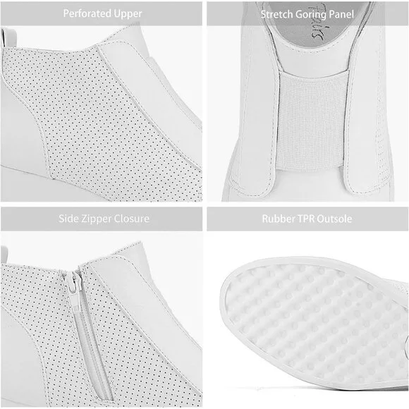 Women’s White Platform Wedge Sneakers Ankle Booties