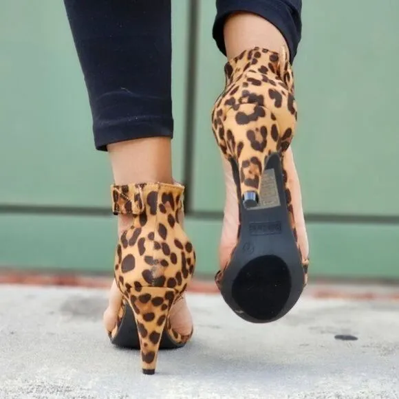 Womens Suede Ankle Strap Cone Heel Dress Sandals Leopard Color