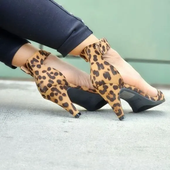 Womens Suede Ankle Strap Cone Heel Dress Sandals Leopard Color