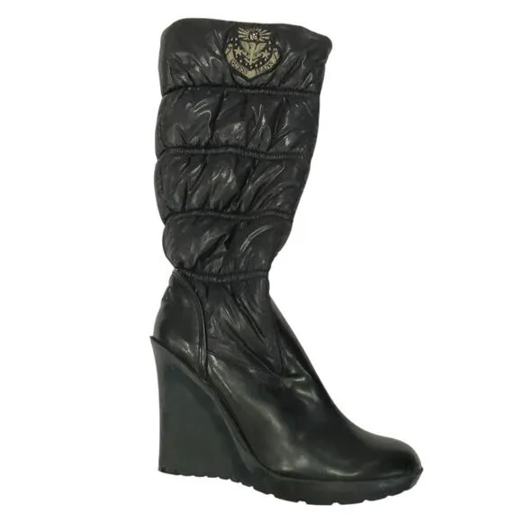 Y2K Guess Black Winter Rain Boots with Quilted Design and Wedge Sole Size 7.5