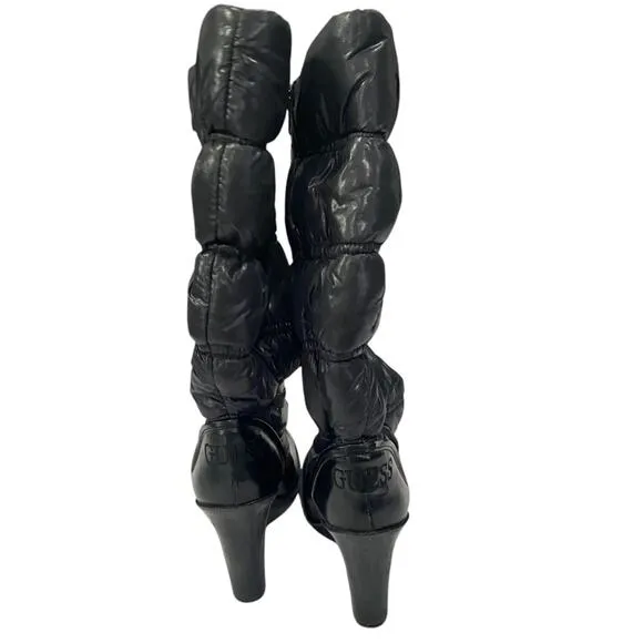 Y2K Guess Black Winter Rain Boots with Quilted Design and Wedge Sole Size 7.5