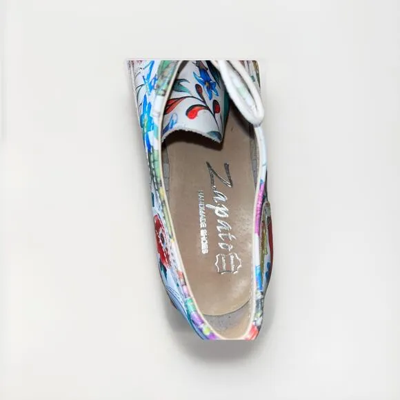 Zapato leather Loafer Oxford Lug Sole Botanical Print Womens US Size 5.5 EU 36