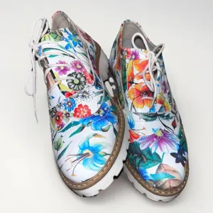 Zapato leather Loafer Oxford Lug Sole Botanical Print Womens US Size 5.5 EU 36