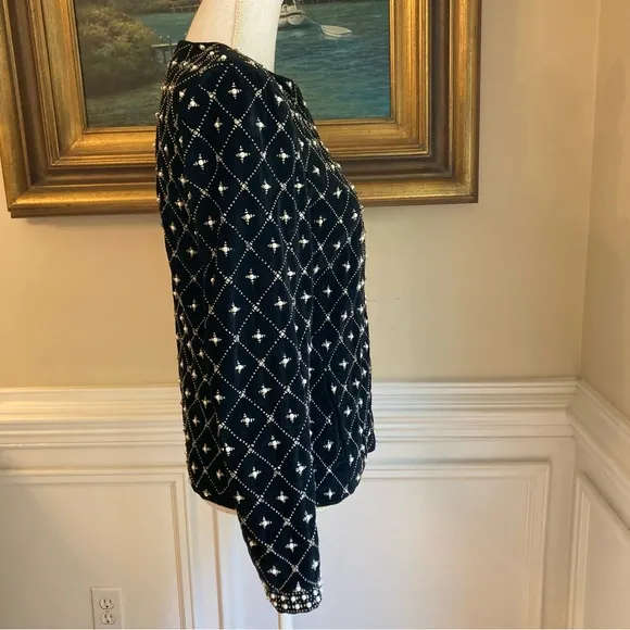 ZARA Black Velvet Quilted Look Studded Embellished Pearl Rhinestone Moto Jacket