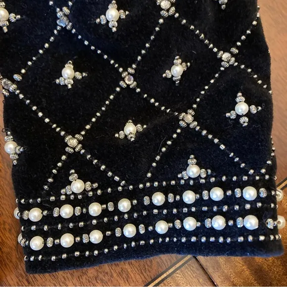 ZARA Black Velvet Quilted Look Studded Embellished Pearl Rhinestone Moto Jacket