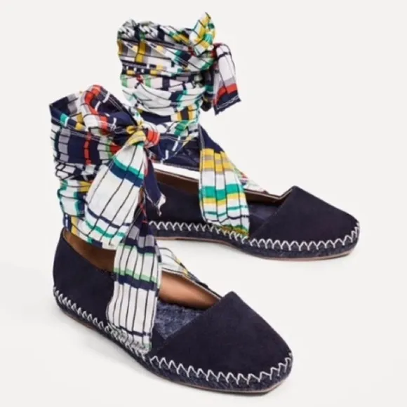 Zara Lace-Up Leather Espadrilles Size 6 1/2