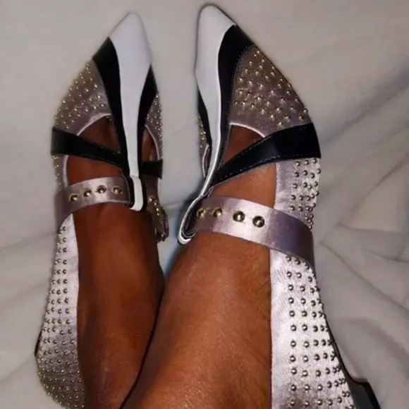 Zara Satin Studded Ballerina Flats