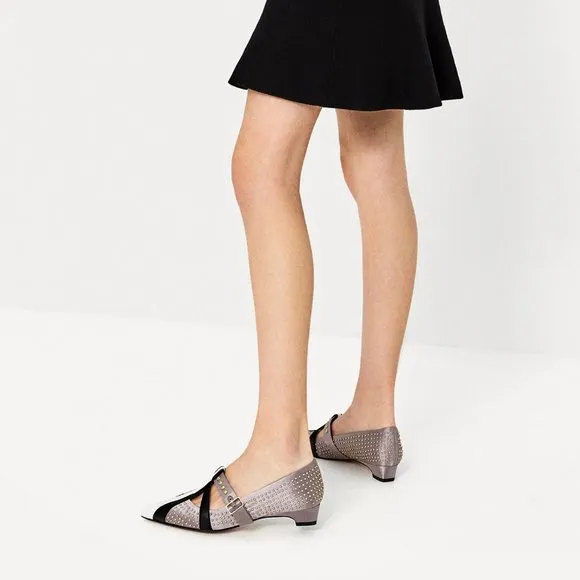 Zara Satin Studded Ballerina Flats