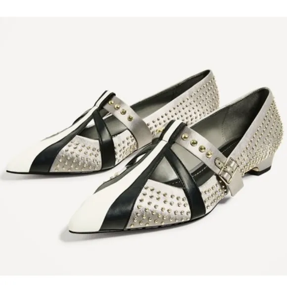 Zara Satin Studded Ballerina Flats
