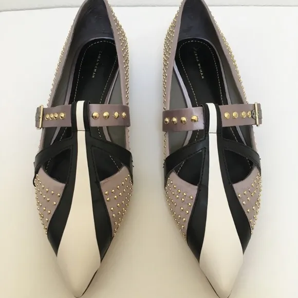 Zara Satin Studded Ballerina Flats