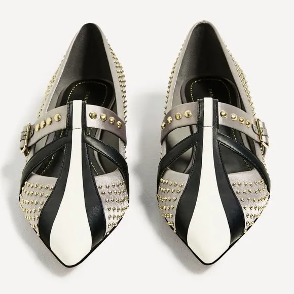 Zara Satin Studded Ballerina Flats