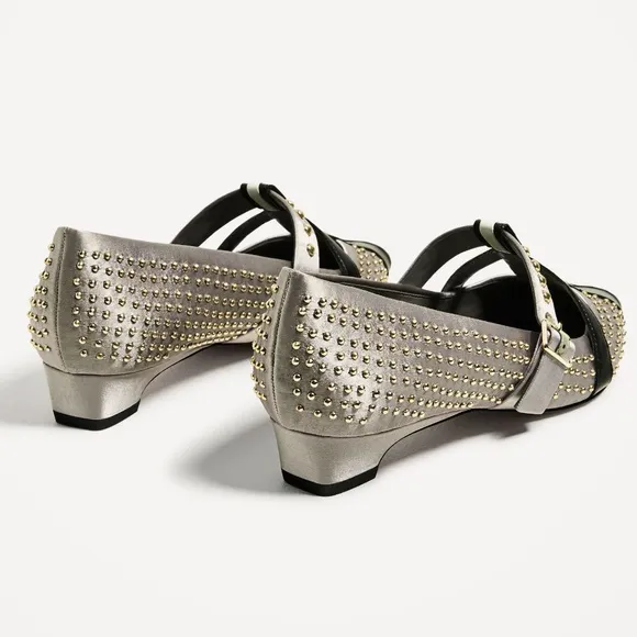 Zara Satin Studded Ballerina Flats