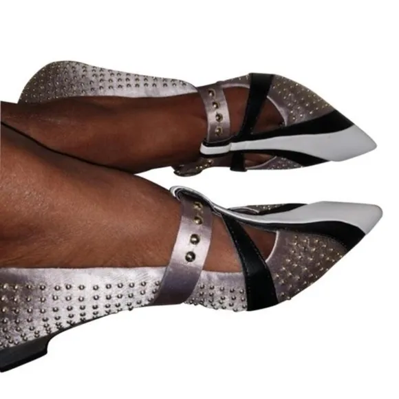 Zara Satin Studded Ballerina Flats