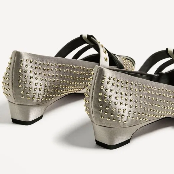 Zara Satin Studded Ballerina Flats