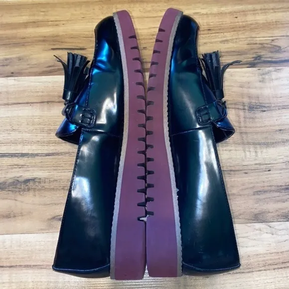 ZARA TASSELLED LOAFERS WITH CONTRAST PLATFORM SOLE Black womens size 8