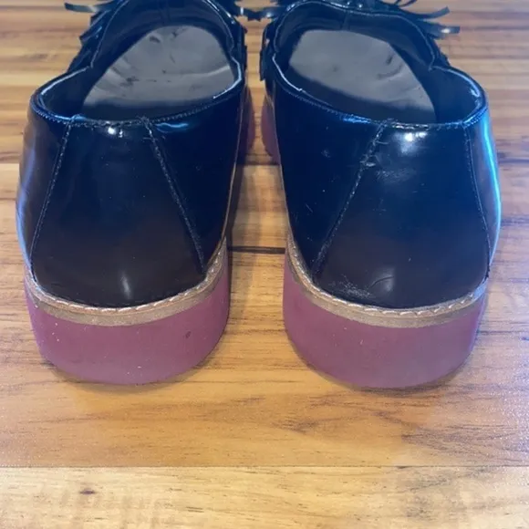 ZARA TASSELLED LOAFERS WITH CONTRAST PLATFORM SOLE Black womens size 8