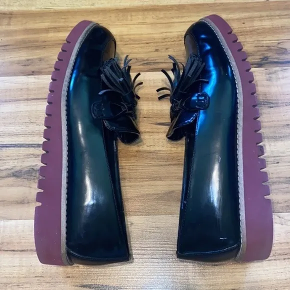 ZARA TASSELLED LOAFERS WITH CONTRAST PLATFORM SOLE Black womens size 8