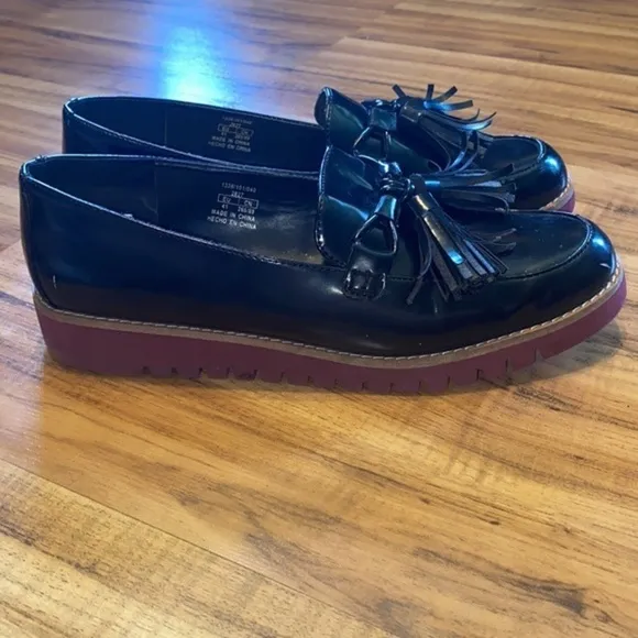 ZARA TASSELLED LOAFERS WITH CONTRAST PLATFORM SOLE Black womens size 8