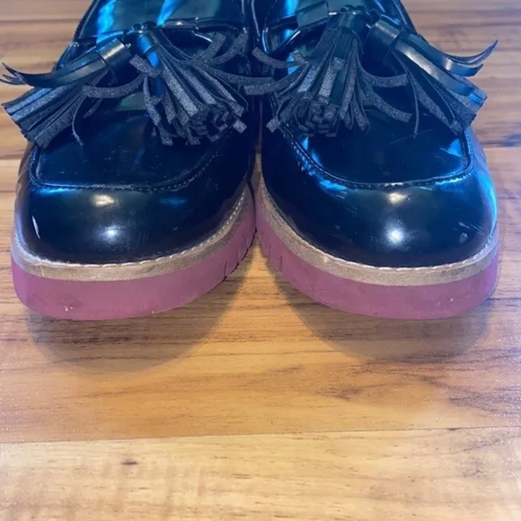 ZARA TASSELLED LOAFERS WITH CONTRAST PLATFORM SOLE Black womens size 8