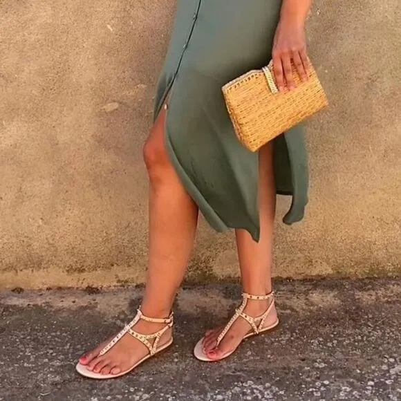 ZARA LEATHER STUDDED FLATS
