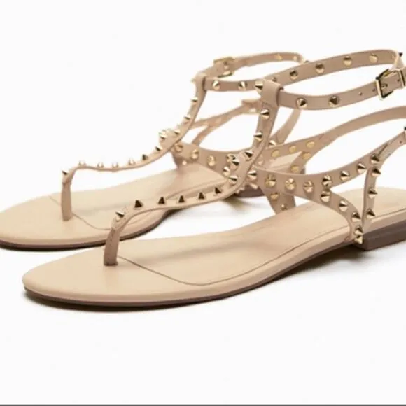 ZARA LEATHER STUDDED FLATS