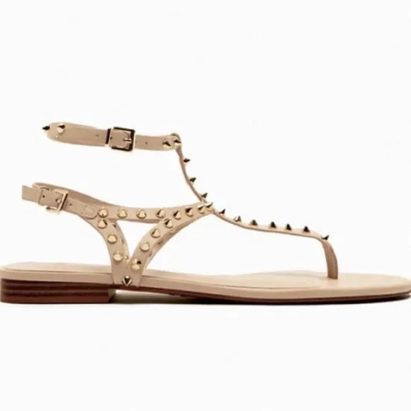 ZARA LEATHER STUDDED FLATS