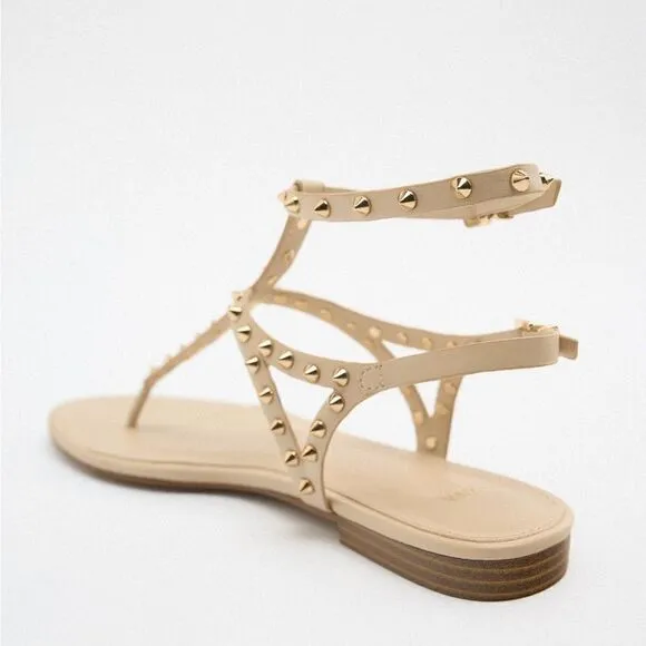 ZARA LEATHER STUDDED FLATS