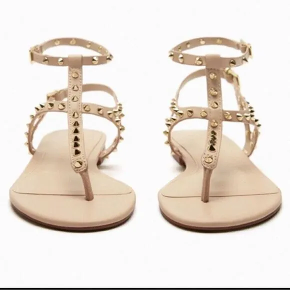 ZARA LEATHER STUDDED FLATS
